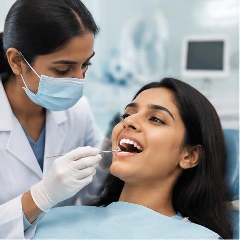 Dentist carrying out a gentle dental examination